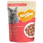 Влажный корм Мнямс Кусочки в соусе с лососем для стерилизованных кошек 85г