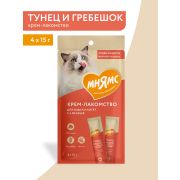 Крем-лакомство Мнямс для кошек с тунцом Кацуо и морским гребешком 15 г х 4 шт.