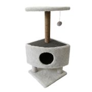 Дом и Кот Домик угловой округлый на основаниии обмотка столбов Джут (39х39х86)