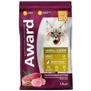 AWARD корм Indoor Hairball д/кош. с уткой 1,5кг