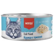 Wanpy Cat Консервы для кошек «Кусочки курицы и треска» 95 г