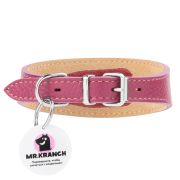 Ошейник-селедка Mr.Kranch для собак из натуральной кожи с QR-адресником, 29-35см, малиновый